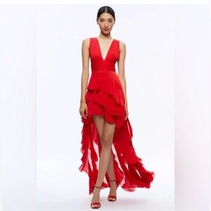 Alice + Olivia Holly Ruffle Dress in Bright Ruby Size 8